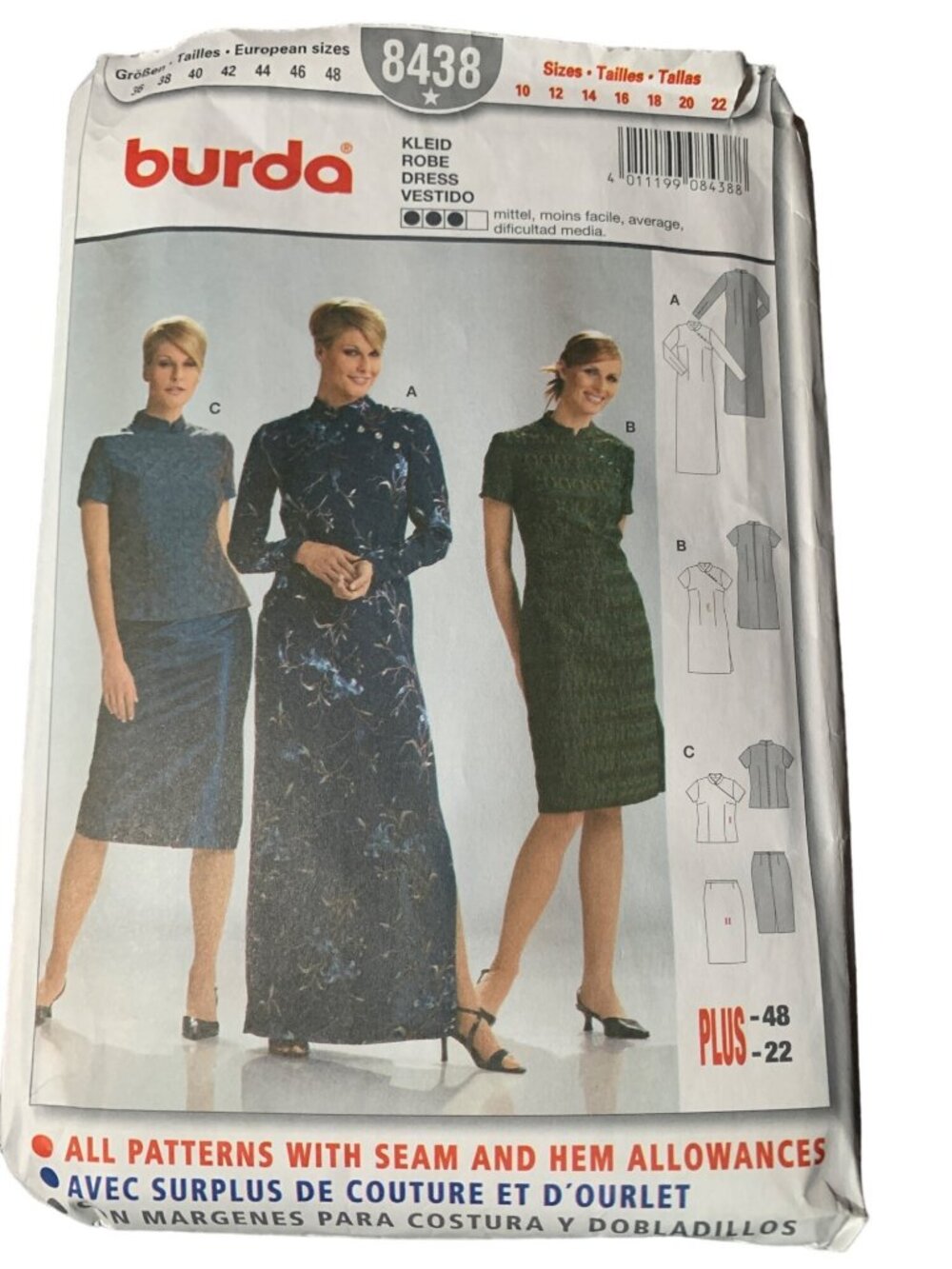 Burda 8438 Size Dress Shirt Skirt Pattern 10 12 14 16 18 20 22 Semi-Fitted Short